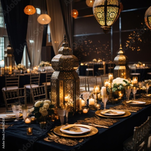 A grandiose black and gold background with bold Arabic calligraphy
