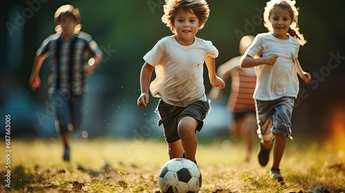 Kids playing in soccer football