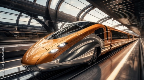 a high speed train driving in an airport,
