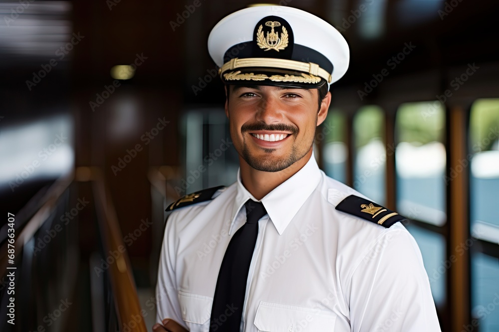 Ship captain with elegant uniform - obrazy, fototapety, plakaty 