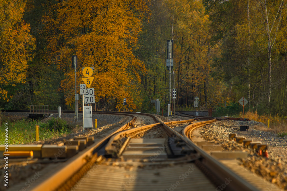Landscape near Bludov and Sumperk towns in autumn color evening with railway Landscape near Bludov and Sumperk towns in autumn color evening with railway