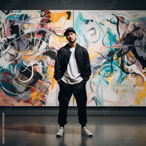 Abstract Portrait of Young Adult Artist Standing in Indoor Graffiti Art