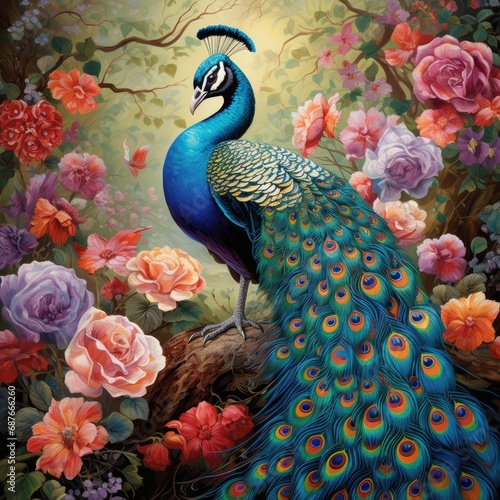 Colorful Peacock in Natural Beauty