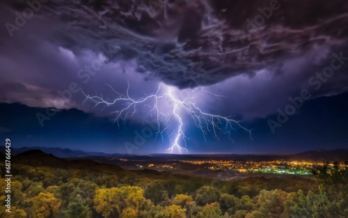 Stormy Skies Illuminate Modern Majesty: Witness the Dazzling Night Skyline Amidst Nature's Fury! Thunderstorm