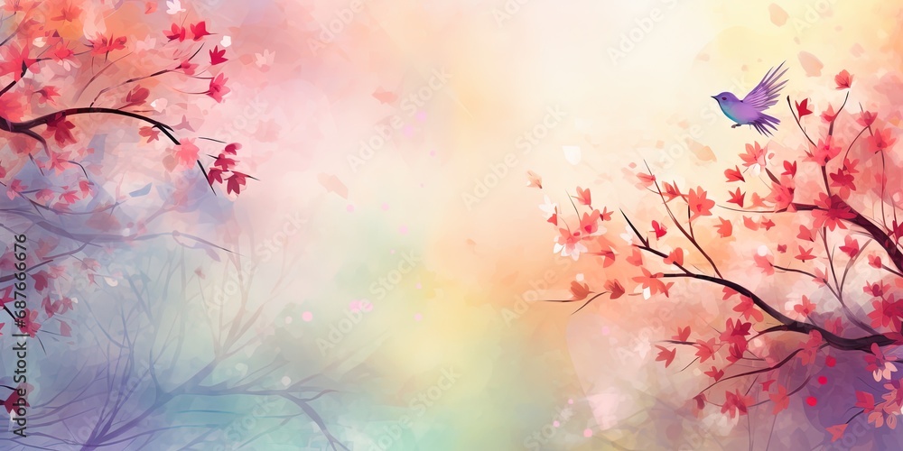 Spring watercolor background with flowers.