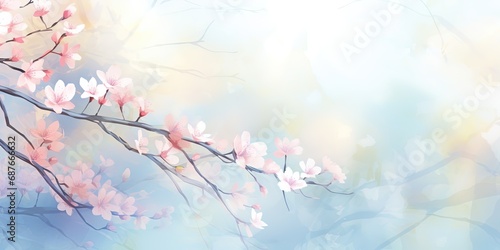 Spring watercolor background with flowers.