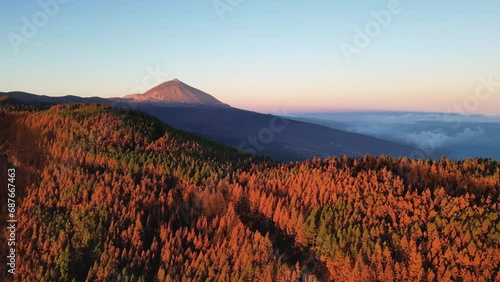 Teide peak at sunrise - Aerial shot - Tenerife photo