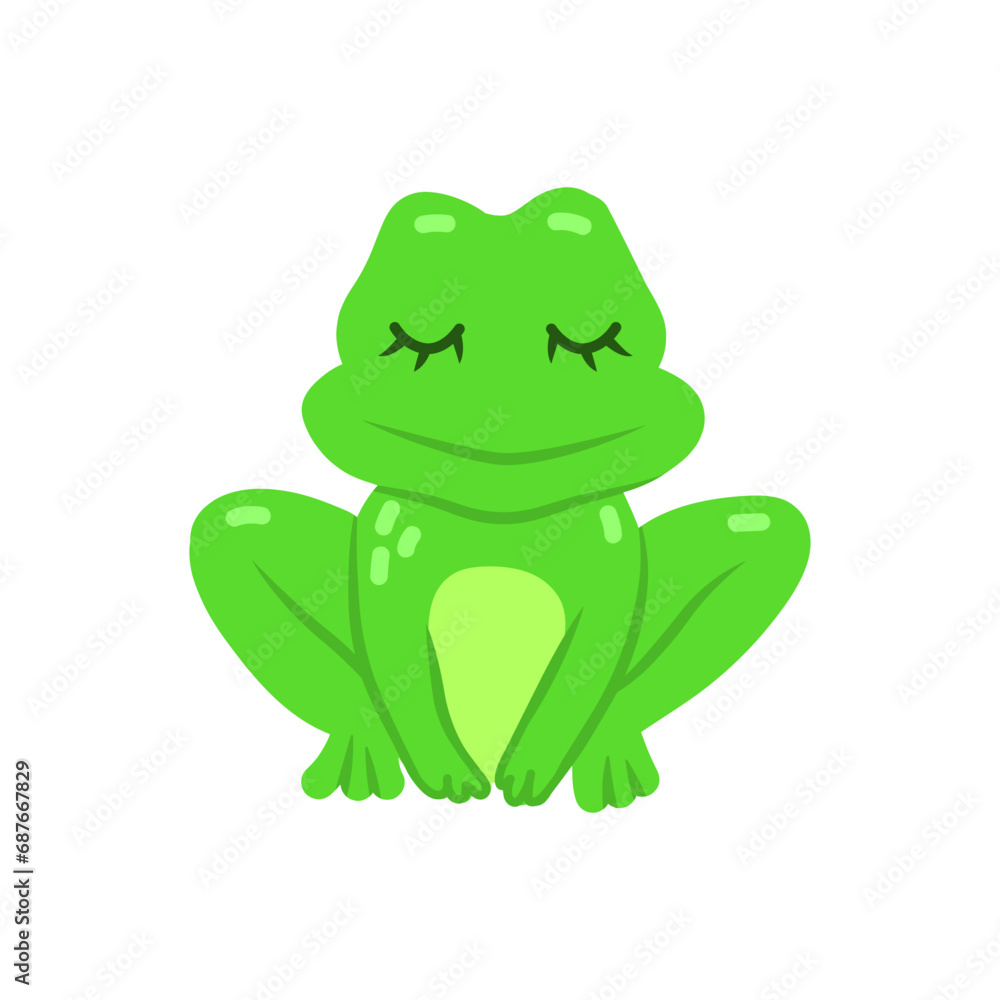 Obraz premium Cartoon frog animal isolated on white. Cute character, vector zoo, wildlife poster.