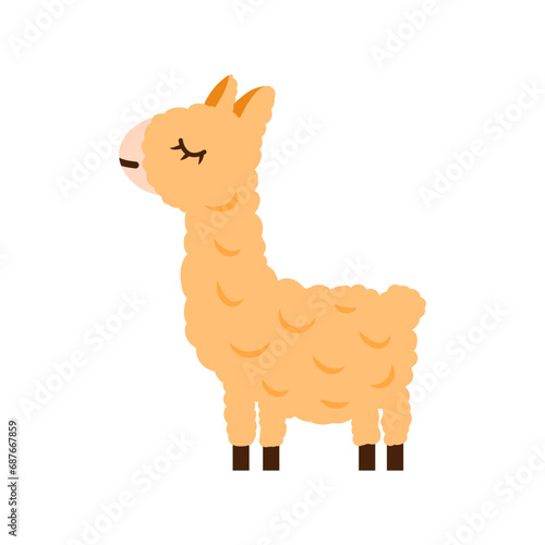 Cartoon lama animal isolated on white. Cute character, vector zoo, wildlife poster.