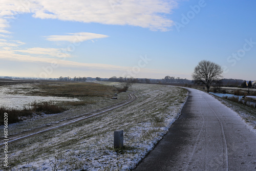 Dyke in the winter at river Oder