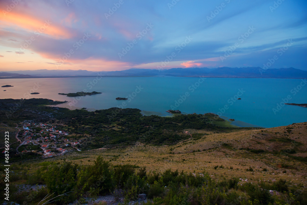 View to sunset at Skadar Lake from Montenegro