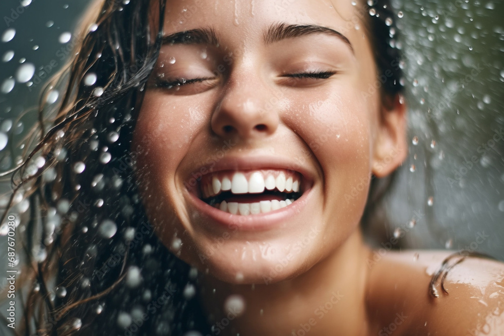 Portrait of a beautiful young woman under water drops, smiling. Portrait of a beautiful young woman under water drops, smiling.