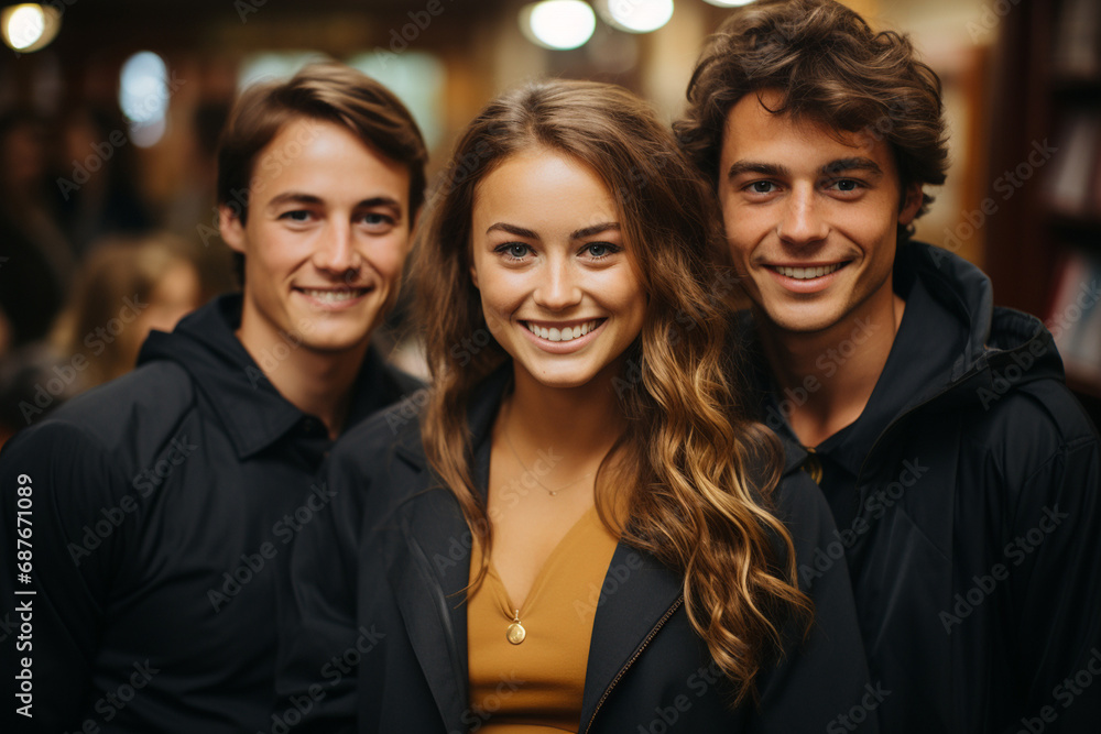 Fototapeta premium Portrait of a group of young students standing in a row. 