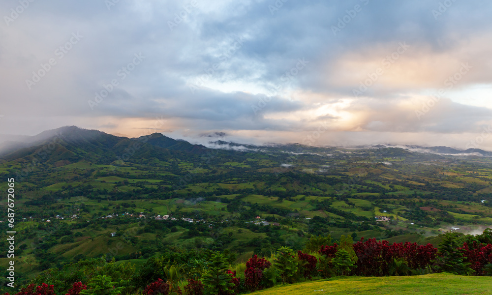 Naklejka premium Mountain landscape photo taken on a rainy sunny morning