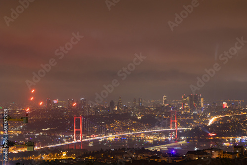 Istanbul background photo. Bosphorus Bridge from Camlica Hill