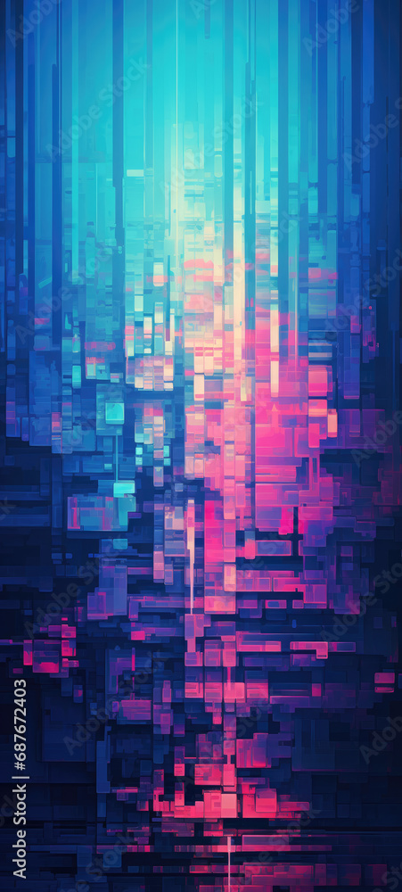 Abstract pixelated digital equalizer glitched rainbow colored flickering lights background Abstract pixelated digital equalizer glitched rainbow colored flickering lights background