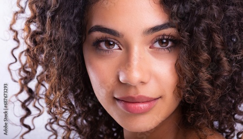 Closeup portrait of beautiful woman with great eyes and curly hairs