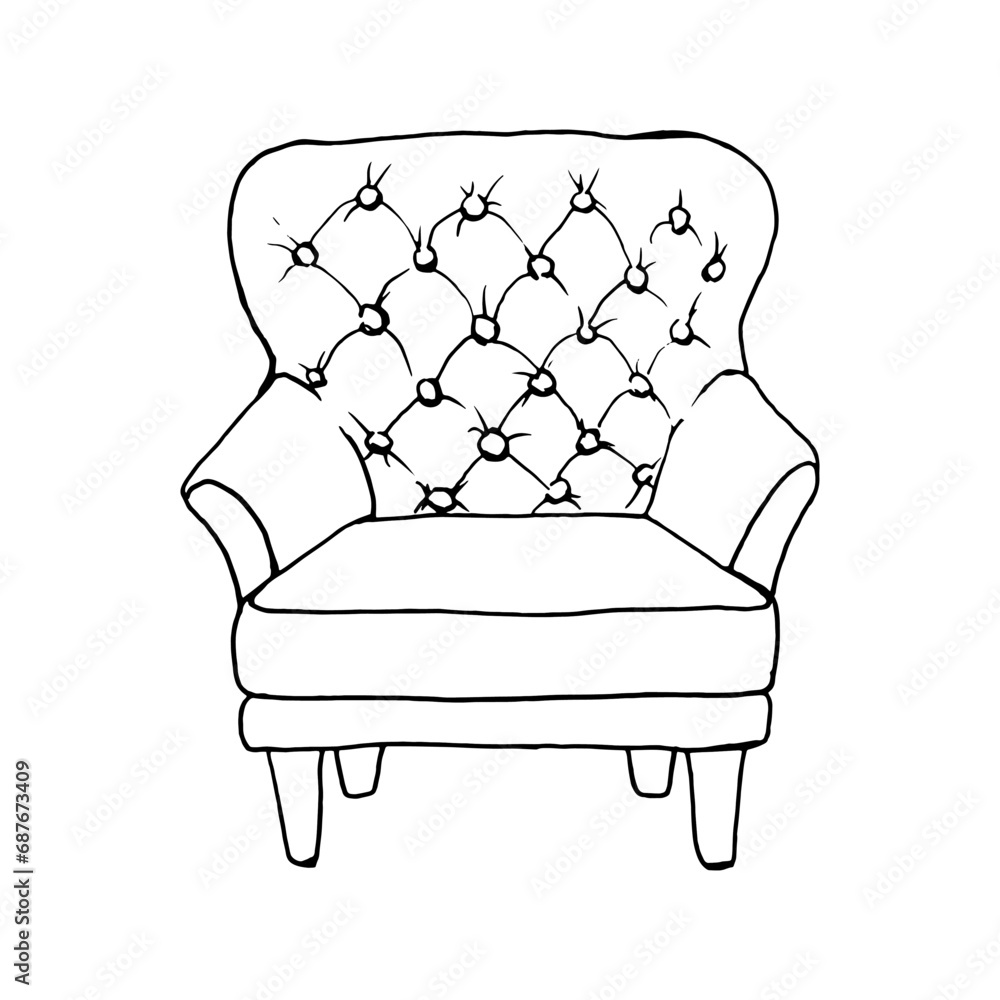 Fototapeta premium Armchair, sofa icon. Black contour linear silhouette. Front view. Vector simple flat graphic illustration. Isolated object on a white background. Isolate