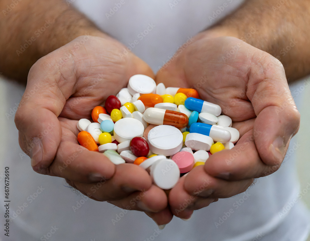 Cupped hands holding pills Cupped hands holding pills