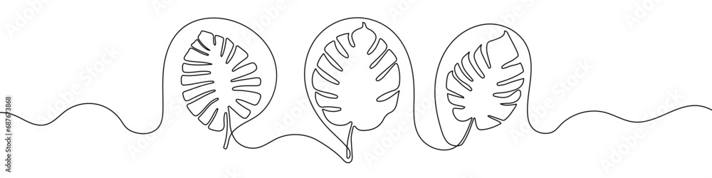 Obraz premium Continuous line drawing of tropical leaves. Leaf continuous line.