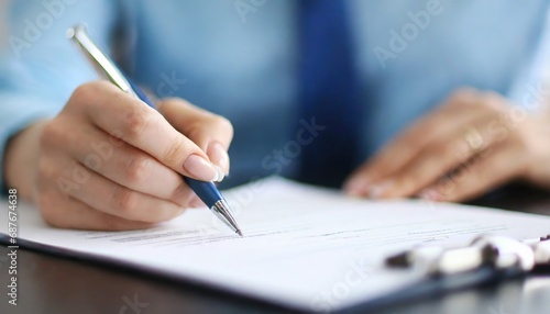 A woman signing a contract with a pen 