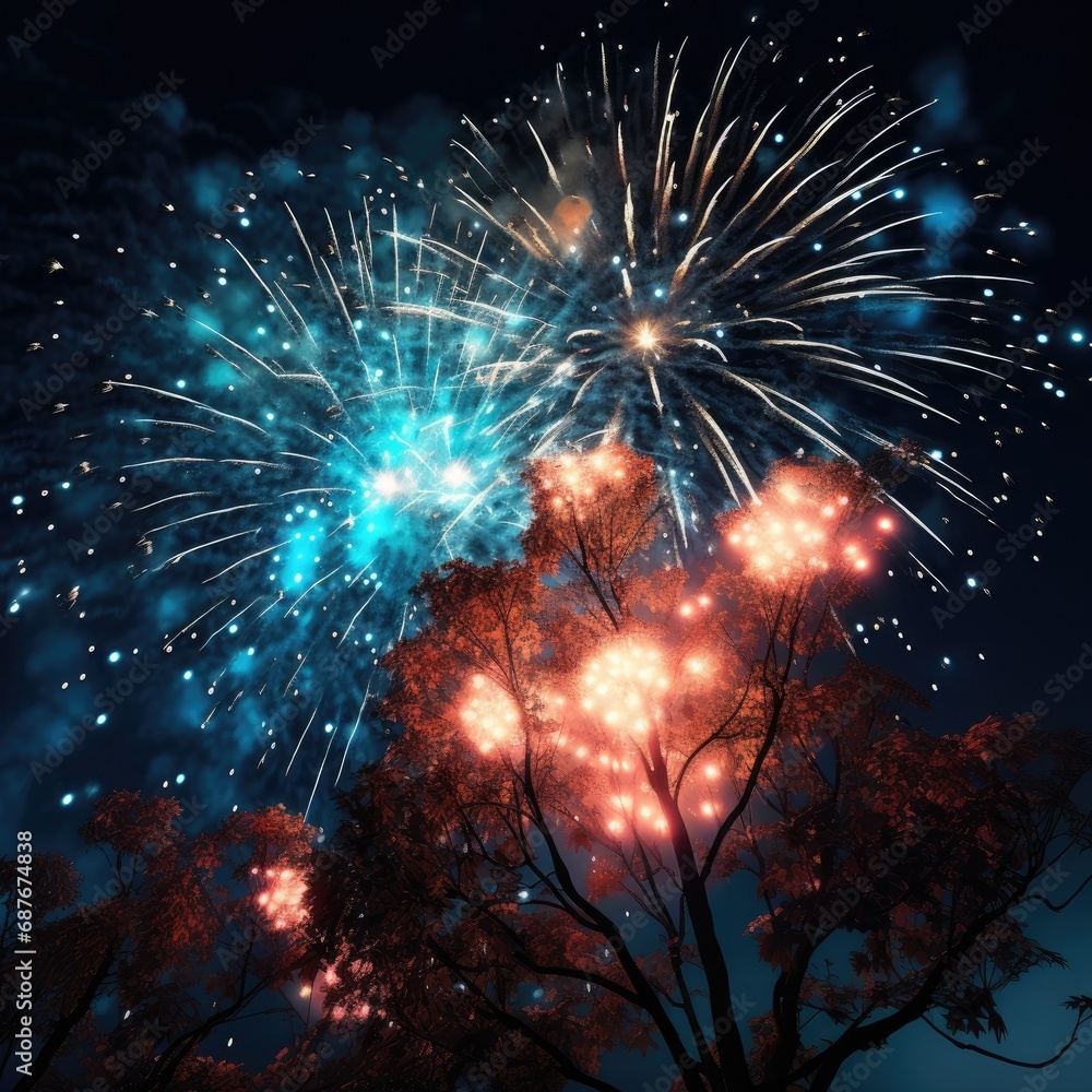 Fototapeta premium Colorful Fireworks Illuminate Night Sky at Festive Event