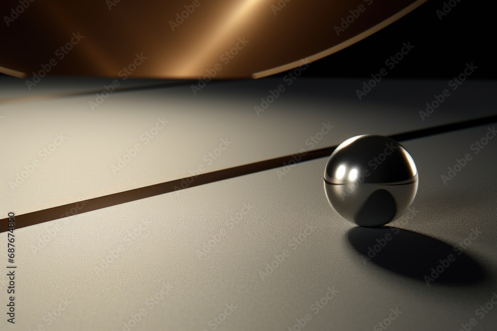 A metal ball sitting on top of a table. Can be used for various concepts and designs A metal ball sitting on top of a table. Can be used for various concepts and designs