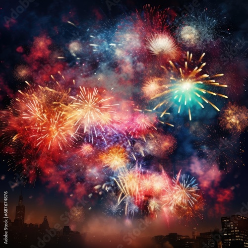 Colorful Fireworks Lighting up the Night Sky in a Festive Celebration © AzherJawed