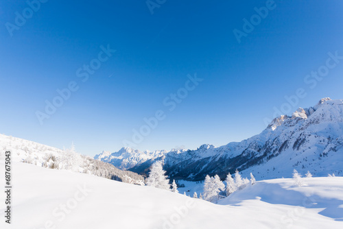 Snowy alpine landscape. Italian alps winter panorama © elleonzebon