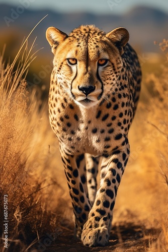 Leopard, Panthera pardus shortidgei, nature habitat, big wild cat in the nature habitat on the savannah. Wildlife nature. Africa wildlife. Close-up portrait.