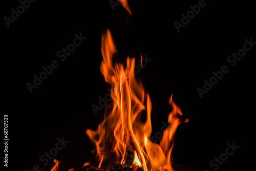Flame of fire on the black background