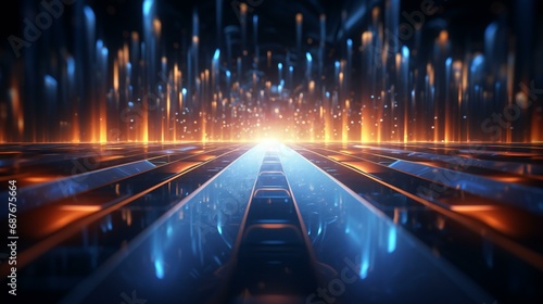 Fototapeta Naklejka Na Ścianę i Meble -  Futuristic blue tunnel of light, an abstract illustration representing the fast-paced and dynamic nature of modern technology and cyberspace