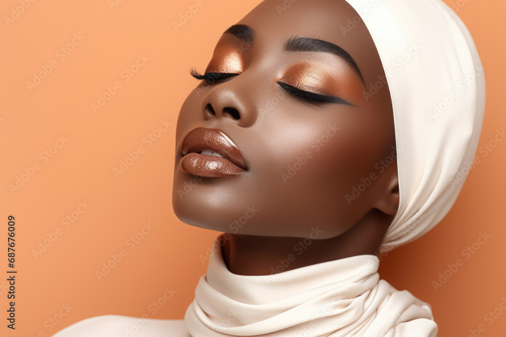 Woman wearing white turban on her head. Suitable for cultural, fashion, and diversity themes. Woman wearing white turban on her head. Suitable for cultural, fashion, and diversity themes.