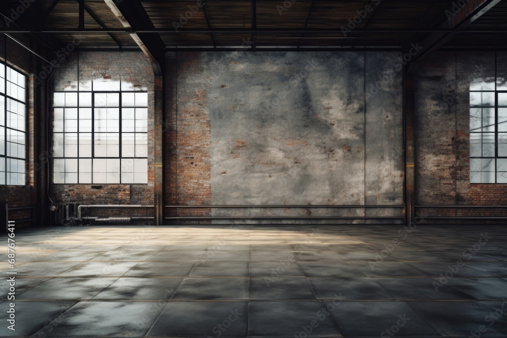 A simple, empty room with large windows and a bench. Suitable for various interior design concepts A simple, empty room with large windows and a bench. Suitable for various interior design concepts