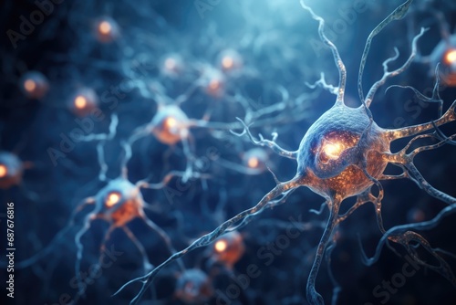 A detailed close-up image showcasing a bunch of neurons. This image can be used to illustrate concepts related to neuroscience, brain function, medical research, or education photo