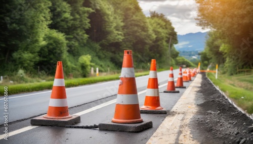  Lane Closure. Cones Blocking Off a Portion of the Road for Maintenance