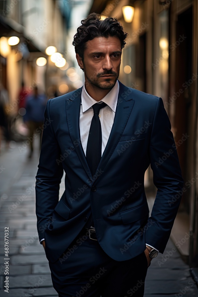 Young Urban Businessman in Stylish Blazer Standing in City Street Young Urban Businessman in Stylish Blazer Standing in City Street