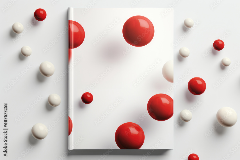 A book with red and white balls scattered around it. Perfect for holiday decorations or festive-themed designs A book with red and white balls scattered around it. Perfect for holiday decorations or festive-themed designs