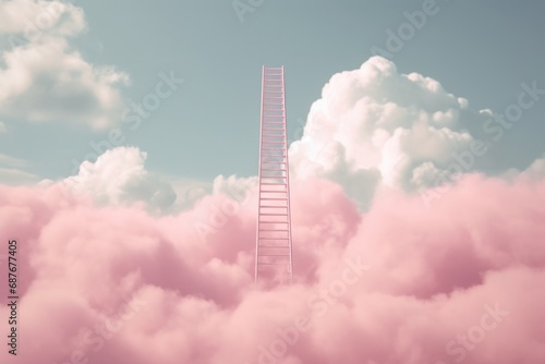 A ladder reaching towards the sky, against a cloudy background. Perfect for illustrating ambition, reaching new heights, and overcoming obstacles