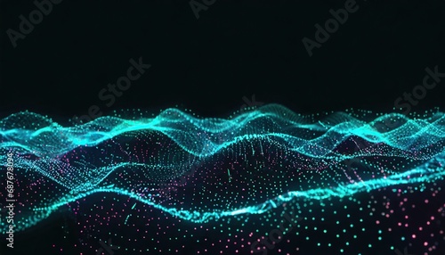 Wave of bright particles. Sound and music visualization. Abstract digital background © Marko