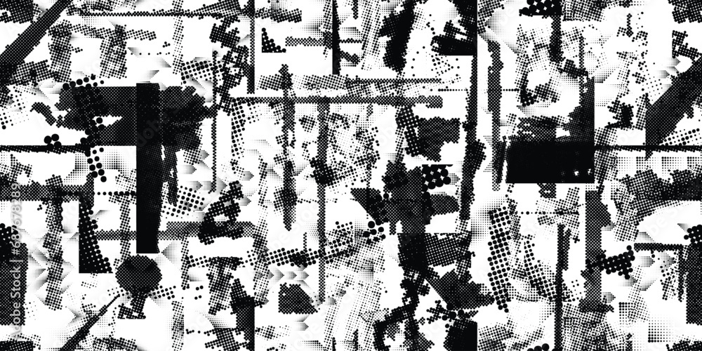 Glitch distorted grungy abstract forms . Halftone dots seamless pattern texture. Grange shapes .Grunge textured . Vector shapes with half tone dots .Screen print endless pattern texture Glitch distorted grungy abstract forms . Halftone dots seamless pattern texture. Grange shapes .Grunge textured . Vector shapes with half tone dots .Screen print endless pattern texture