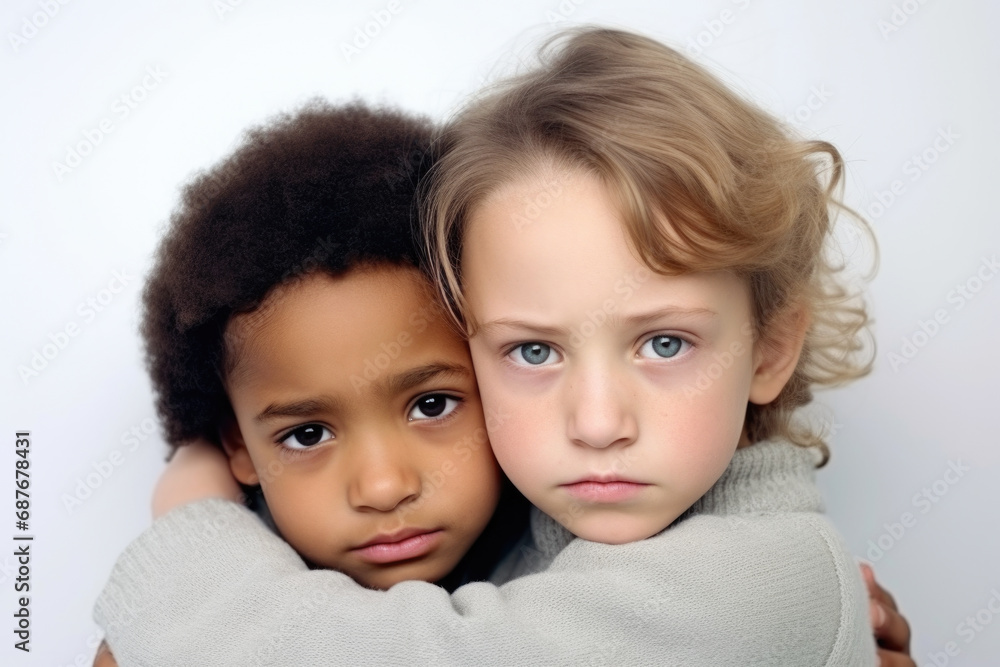 Couple of young children hugging each other. Love, family, and innocence.