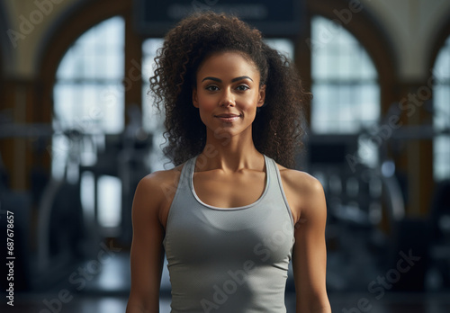 Free Download a black woman standing in a gym wearing a tank top, - GFXLoad