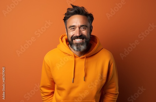 a male in an orange jumper posing for a photo, © olegganko