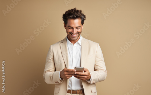 a man holding a cell phone, © olegganko