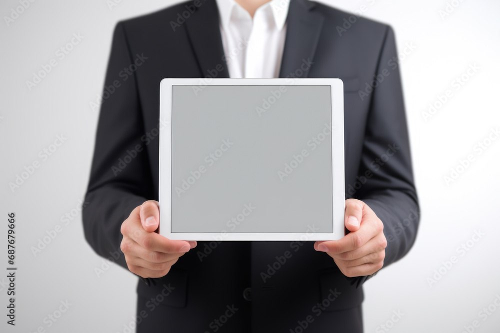 Man in suit holding tablet computer. Perfect for business and technology concepts. Man in suit holding tablet computer. Perfect for business and technology concepts.