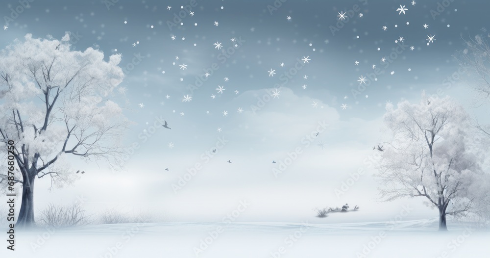 a snow covered winter scenery behind ficus trees, a snow covered winter scenery behind ficus trees,