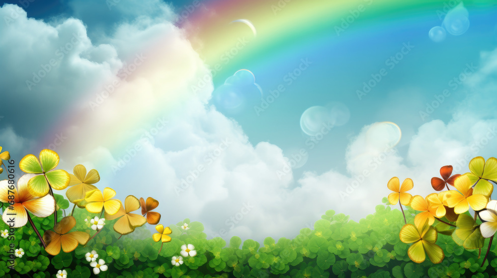 Shamrocks and rainbow pastel graphic banner with copyspace Shamrocks and rainbow pastel graphic banner with copyspace