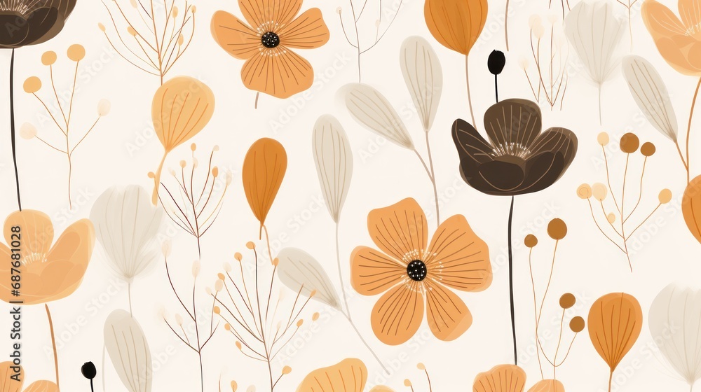 Fototapeta premium a close up of a flower on a white background with a blue sky in the background and an orange flower in the foreground.