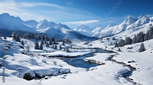 Snowy winter landscape. Immerse yourself in the peaceful charm of a breathtaking winter landscape captured beautifully.